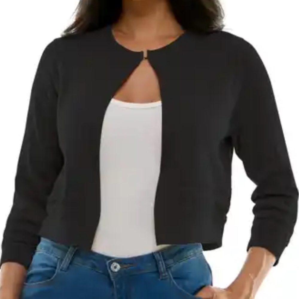 J. McLaughlin Black Cardigan Shrug Bolero Open Front Oversized XS 3/4 Sleeve